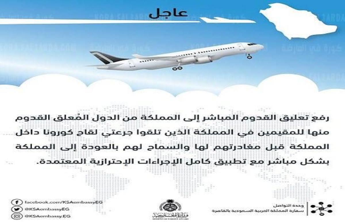 الخارجية السعودية تقرر فتح الطيران المباشر مع مصر وثماني دول أخرى 